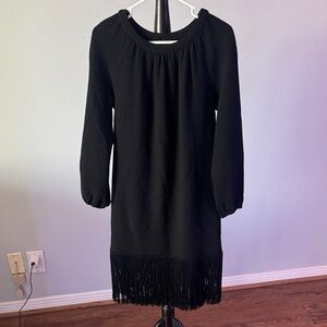 Chic Black Fringe Long Sleeve Dress